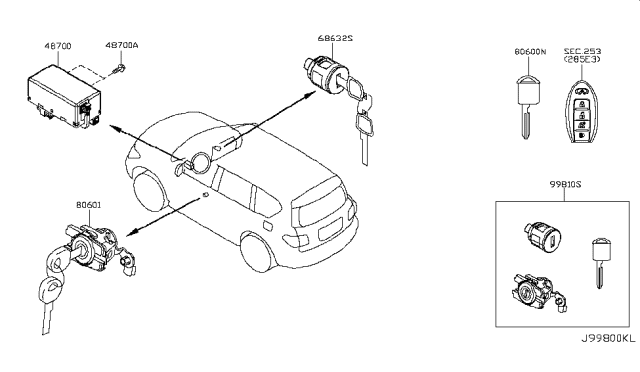 2011 Infiniti QX56 Key Set & Blank Key Diagram 1