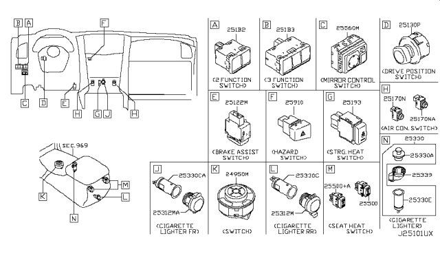 2013 Infiniti QX56 Switch Assy-3 Functions Diagram for 251B3-3ZD2A
