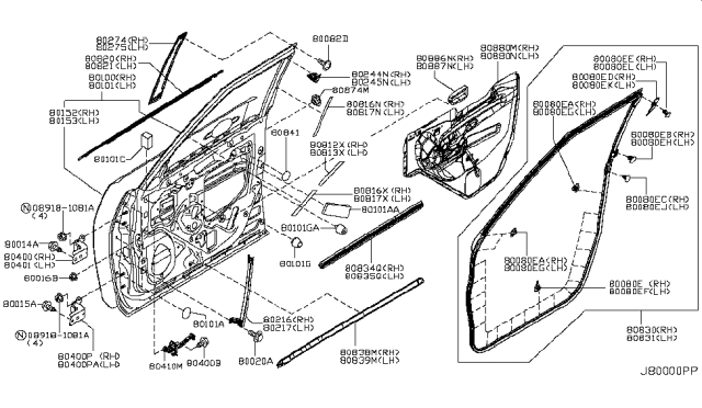 2013 Infiniti QX56 Front Door Panel & Fitting Diagram 2