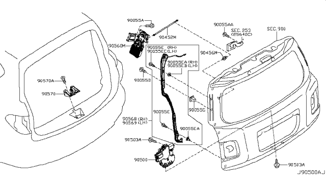 2012 Infiniti QX56 Back Door Lock & Handle Diagram 2