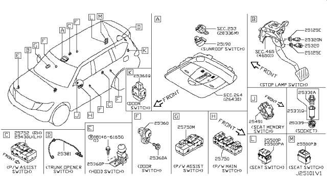 2011 Infiniti QX56 Main Power Window Switch Assembly Diagram for 25401-1LB0A