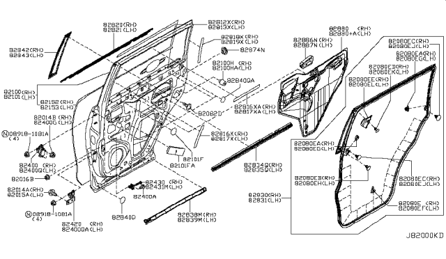 2015 Infiniti QX80 Seal Rear Door Diagram for 82861-1LA0A