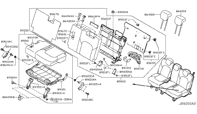 2012 Infiniti QX56 Trim Assembly-3RD Seat Cushion,LH Diagram for 89370-1LF5A