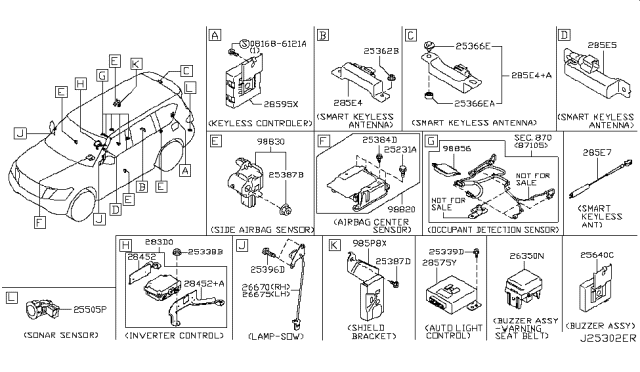 2013 Infiniti QX56 Sonar Sensor Assembly Diagram for 25994-3ZD0A