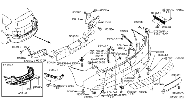 2018 Infiniti QX80 Filler-Rear Bumper Diagram for 85018-1LA0H