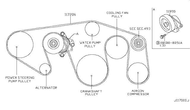 2013 Infiniti QX56 Fan,Compressor & Power Steering Belt Diagram