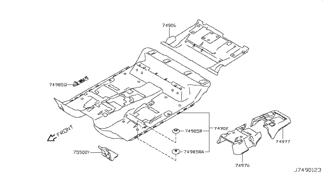 2018 Infiniti QX80 Carpet-Floor Rear Diagram for 74906-1LA1C