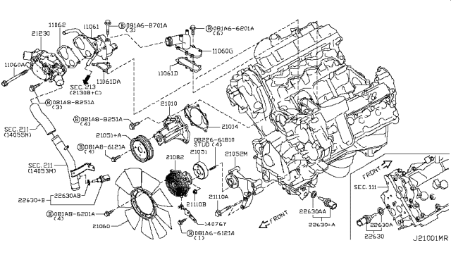 2015 Infiniti QX80 Gasket-Water Inlet Diagram for 13050-1CA1B