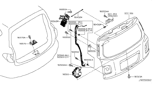 2013 Infiniti QX56 Drive Unit Assembly-Power Back Door Diagram for 90560-1V81A
