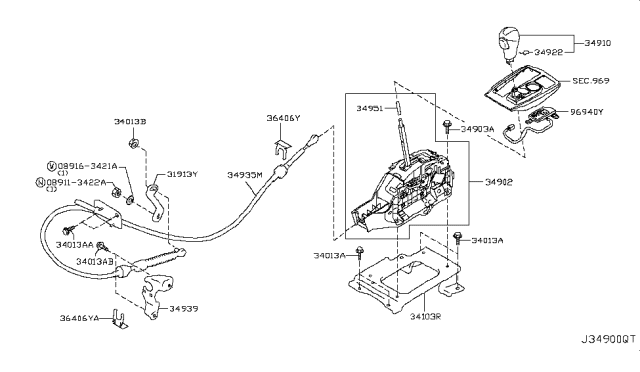 2016 Infiniti QX80 Knob Assy-Control Lever,Auto Diagram for 34910-5ZS2A