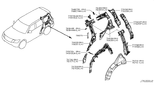 2016 Infiniti QX80 Extension-Rear Wheel House Outer,RH Diagram for G6716-1LAMA