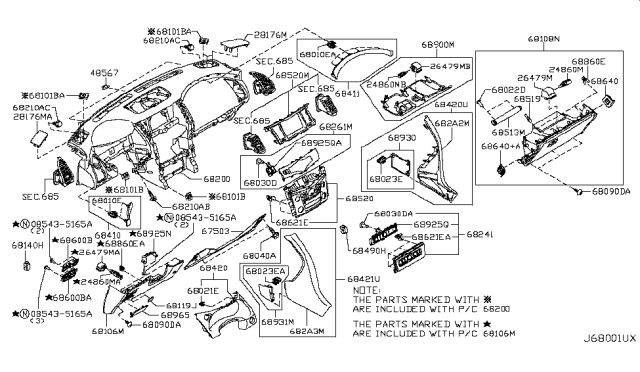 2012 Infiniti QX56 Instrument Panel,Pad & Cluster Lid Diagram 4