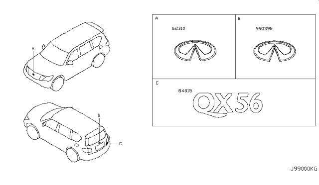 2013 Infiniti QX56 Emblem & Name Label Diagram 1