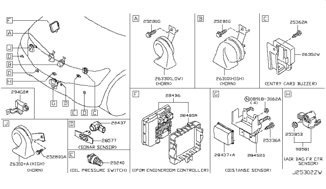 2014 Infiniti QX80 Horn Assembly - Electric Low Diagram for 25620-1LA0B