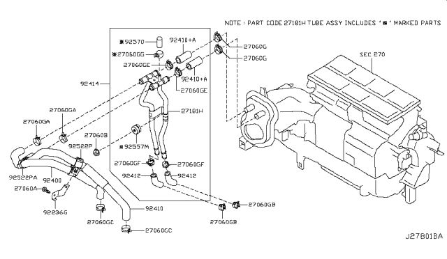 2019 Infiniti QX80 Hose-Heater, Outlet Diagram for 92411-1LA0B