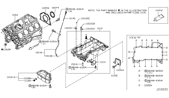 2012 Infiniti QX56 Oil Pan Assembly Diagram for 11110-1LA0B