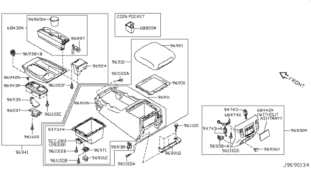 2014 Infiniti QX80 Cup Holder Assembly Diagram for K6962-1A60A