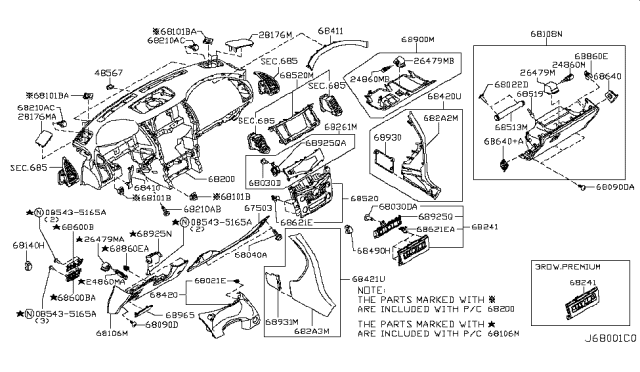 2011 Infiniti QX56 Instrument Panel,Pad & Cluster Lid Diagram 2