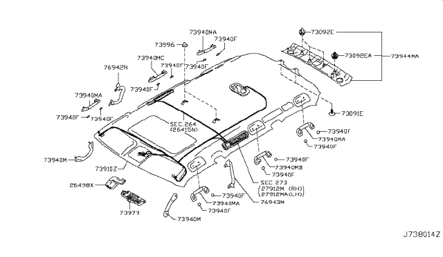 2013 Infiniti QX56 Roof Trimming Diagram