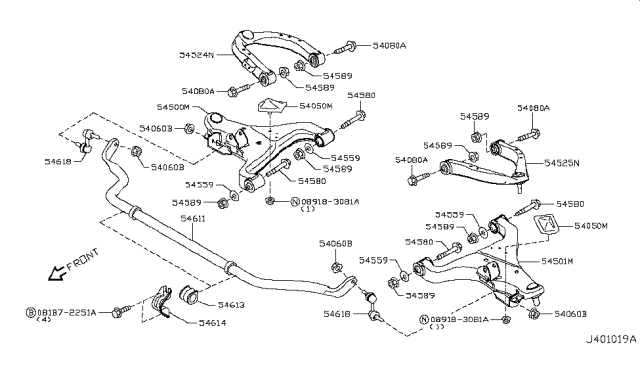 2012 Infiniti QX56 Pin-FULCRUM,Lower Link Diagram for 54580-1LA0A