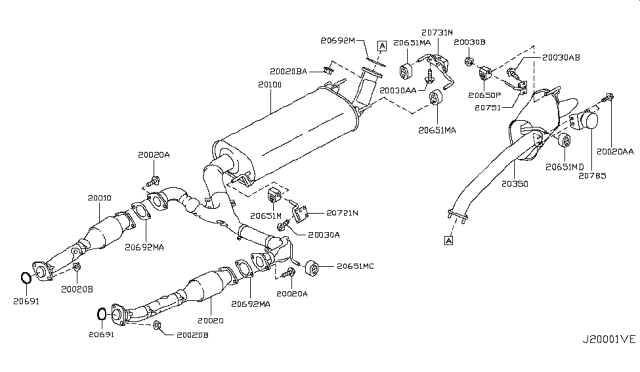 2016 Infiniti QX80 Exhaust Tube & Muffler Diagram 1