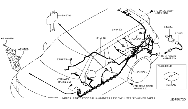 2013 Infiniti QX56 Harness-Sub,Tail Diagram for 24017-3ZD0C