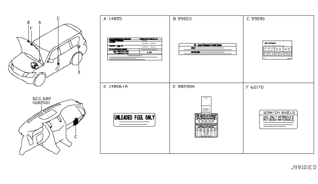 2018 Infiniti QX80 Placard-Tire Limit Diagram for 99090-5ZM0F