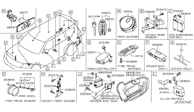 2015 Infiniti QX80 Distance Sensor Assembly Diagram for 28438-5ZA5B