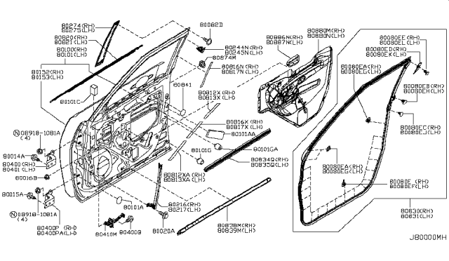 2011 Infiniti QX56 Front Door Panel & Fitting Diagram 2