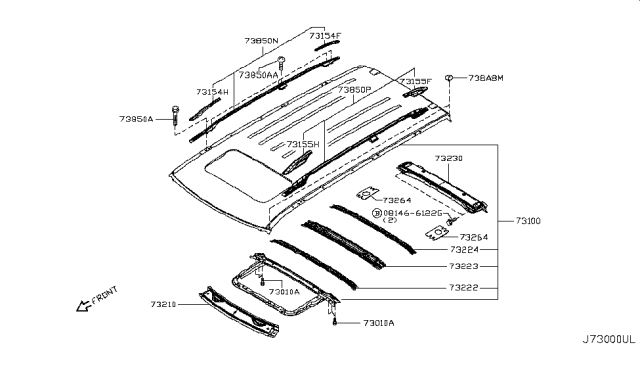 2011 Infiniti QX56 Roof Panel & Fitting Diagram 2