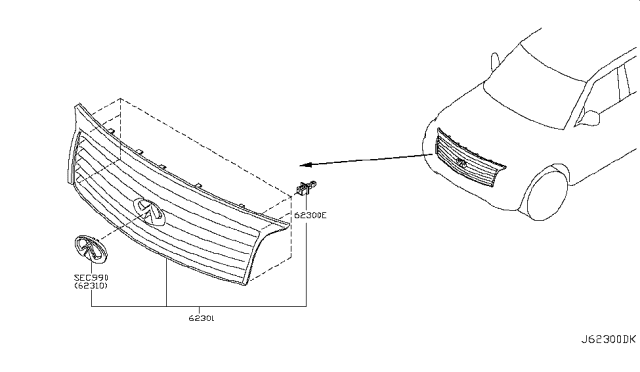 2013 Infiniti QX56 Front Radiator Grille Assembly Diagram for 62310-1LA2C