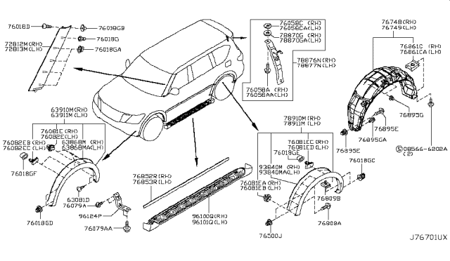 2017 Infiniti QX80 MUDGUARD Set-Front Fender,RH Diagram for 63810-6GW3A