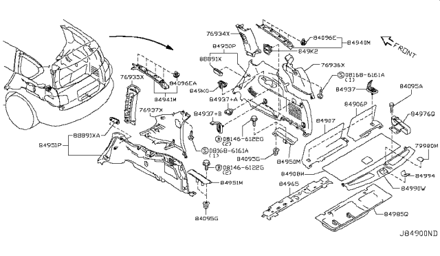 2011 Infiniti QX56 Fin Luggage SDE Lower Front RH Diagram for 84952-1LA0A