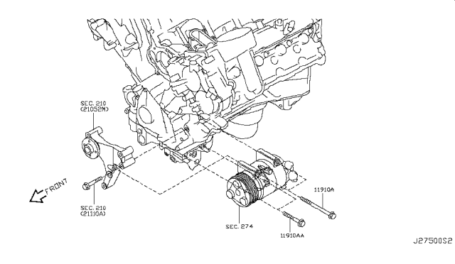 2013 Infiniti QX56 Compressor Mounting & Fitting Diagram