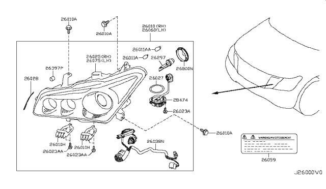 2012 Infiniti QX56 Headlamp Housing Assembly, Right Diagram for 26025-1LA0A
