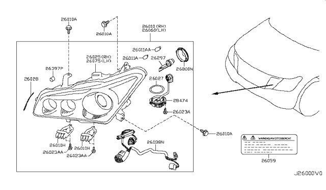 2015 Infiniti QX80 Headlamp Assembly Right Diagram for 26010-5ZA0A