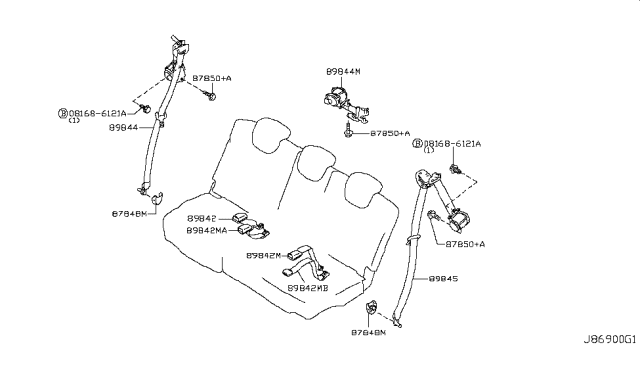 2012 Infiniti QX56 Rear Seat Belt Diagram 2