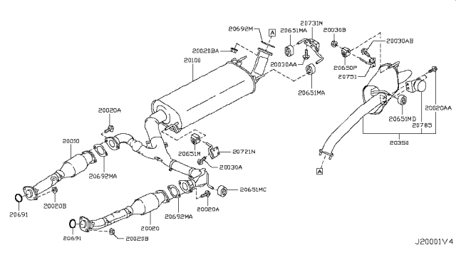 2011 Infiniti QX56 Exhaust Tube & Muffler Diagram 2