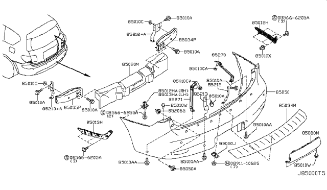 2014 Infiniti QX80 Energy ABSORBER Rear Bumper Diagram for 85090-1LA0A