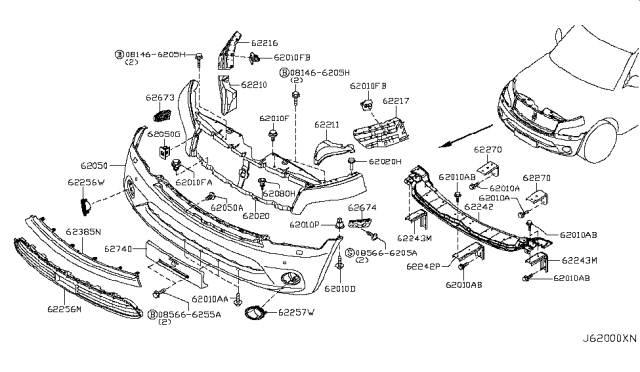 2011 Infiniti QX56 Bracket - Front Bumper Side, LH Diagram for 62221-1LA0A