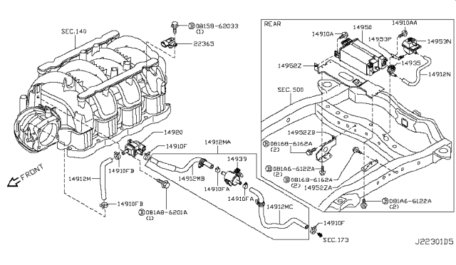 2015 Infiniti QX80 Engine Control Vacuum Piping Diagram 1