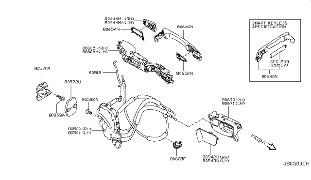 2013 Infiniti QX56 Front Door Lock & Handle Diagram