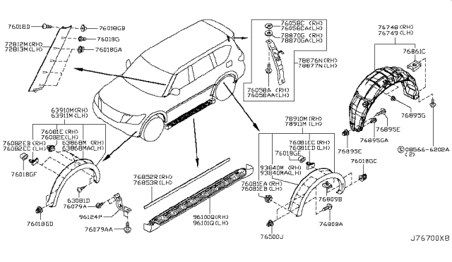 2012 Infiniti QX56 Fender-Over, Front LH Diagram for 63811-1LK5A