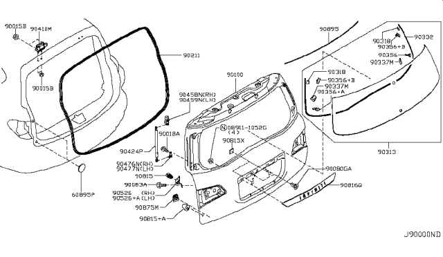 Holder-Back Door Glass Diagram for 90356-1LA2B