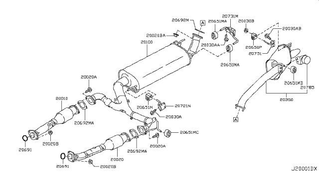 2011 Infiniti QX56 Exhaust Tube & Muffler Diagram 1