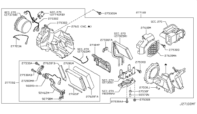 2012 Infiniti QX56 EVAPORATOR, Front Diagram for 27281-1HA0A
