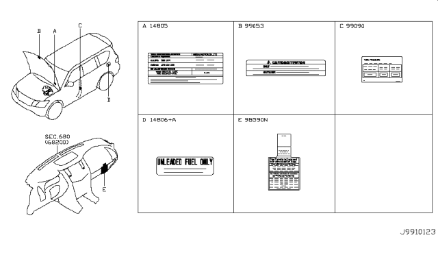 2013 Infiniti QX56 Caution Plate & Label Diagram 2