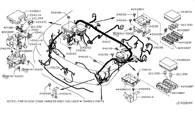 2011 Infiniti QX56 Harness Assy-Engine Room Diagram for 24012-1LD0A