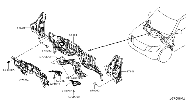 INSULATOR-DASH,LOWER FRONT Diagram for 67894-1LA0A