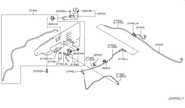 2016 Infiniti QX80 Windshield Washer Tank Assembly Diagram for 28910-1LL1C